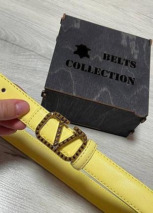 Жіночий ремінь 2,5см китай жовтий шкіра + коробка, ремінь з натуральної шкіри бронза пояс в джинси весна ремінь під стиль valentino валентіно