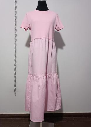 Платье ярусное комбинированное поплин с трикотажем mango m-l,170/92 cm10 фото