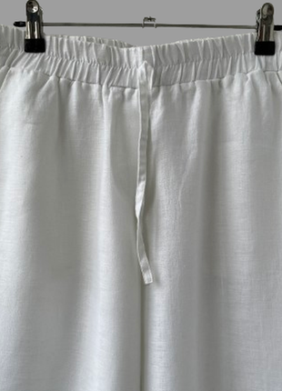 Белые льняные брюки на резинке katestorm/германия ровные, широкие р.46 новые1 фото