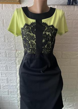 Был розродаж на складе! красивое женское ровное платье с ажурной вставкой - 46 размера, ткань трикотаж