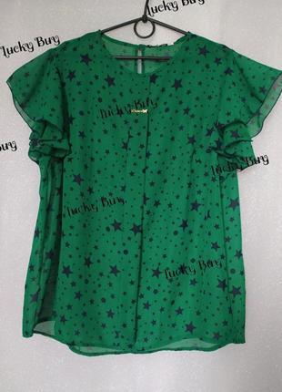 Зелена блуза з зірочками 56 р. заміри в описі1 фото