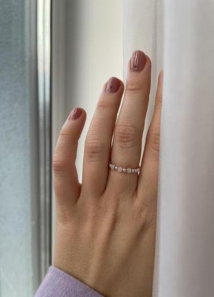 Женское кольцо из розового кварца и серебра 925 пробы2 фото
