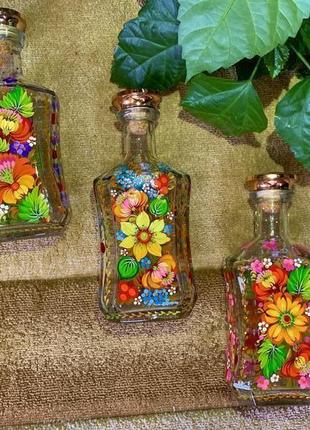 Комплект бутылок для алкоголя петриковская роспись7 фото