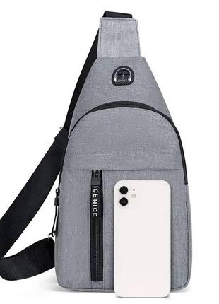 Нагрудная городская мужская сумка через плечо, слинг спортивный 28х16х6 см3 фото