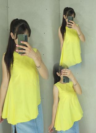 Асимметричная блуза лимонного цвета хлопок/шелк