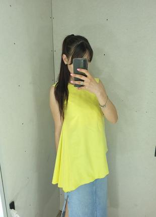 Асимметричная блуза лимонного цвета хлопок/шелк7 фото