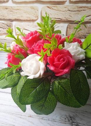 Троянди червоні білі з мила ручної роботи3 фото