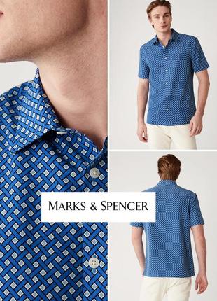 Marks &amp; spencer mens geometric print ss ss shirt мужская рубашка с коротким рукавом1 фото