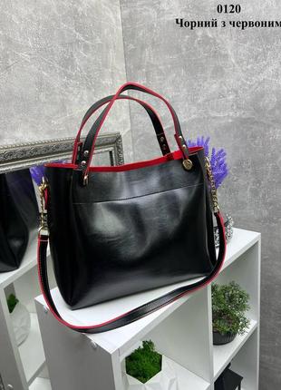 Стильна жіноча сумка чорна з червоним сумочка3 фото
