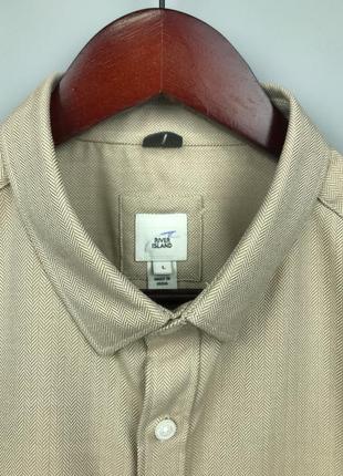 River island mens herringbone beige shirt мужская рубашка5 фото