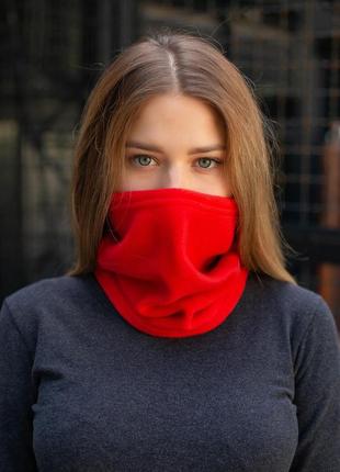 Теплый флисовый бафф с затяжкой красного цвета without