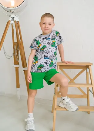 Комплект для мальчика на лето футболка и шорты (динозавр)1 фото
