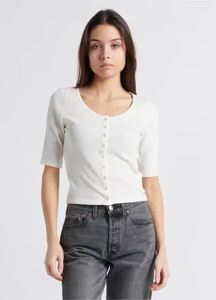 Футболка біла жіноча в рубчик лонгслів hm