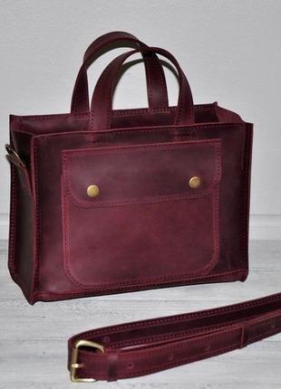 Кожаная сумка "аннабелл" винного цвета2 фото