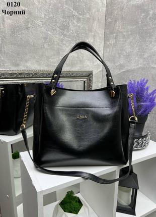 Якісна жіноча сумка чорна сумочка з екошкіри1 фото