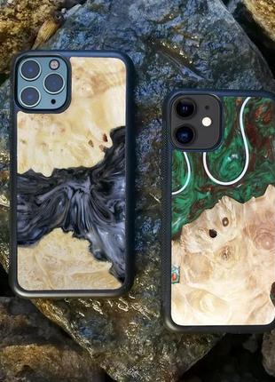 Чехол iphone 11, iphone 11 pro, iphone 11 pro max из натурального дерева и ювелирной смолы2 фото