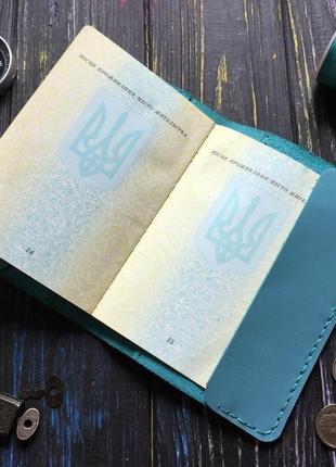 Обложка для паспорта из натуральной кожи бирюзовая3 фото