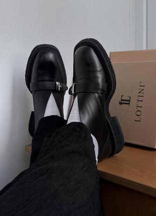 Кожаные лоферы в стиле maison margiela ganni туфли черные lottini1 фото