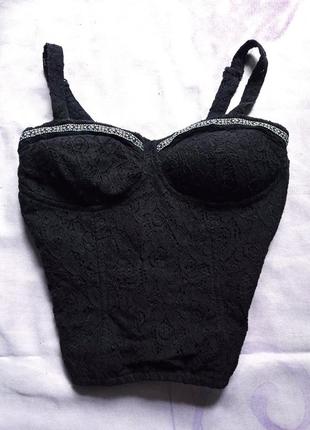 Красивый черный винтажный топ jane norman в корсетном стиле ажурный, хлопок4 фото
