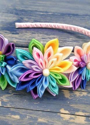 Разноцветный ободок для волос с цветами для девочки
