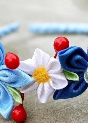Синий ободок для волос  канзаши подарок девочке на день рождения3 фото