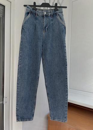 Mom jeans голубые синие джинсы мом слаучи с защипами colin's zara levis4 фото