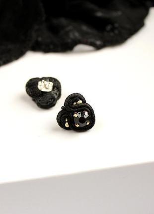 Маленькі чорні сережки цвяшки на кожен день. сутажні прикраси. подарунок подрузі4 фото