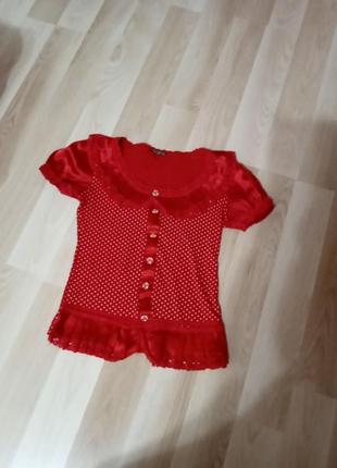Блузка блузочка жіноча червона в горошок короткий рукав літо женская кофточка футболка