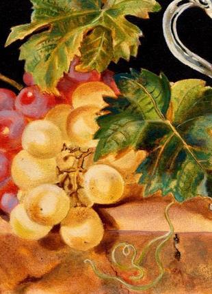 Натюрморт с фруктами и виноградным вином в стеклянном бокале. картина маслом на холсте, 40х30 см4 фото