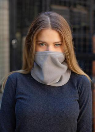 Теплый флисовый бафф с затяжкой серого цвета without