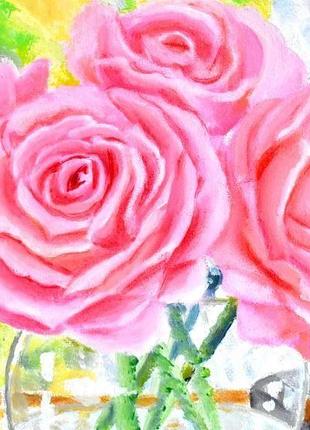 З добрим ранком! троянди в стилі імпресіонізму. квіти, живопис олією 25х25 см2 фото