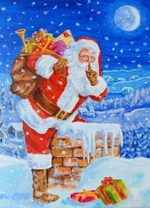 Санта клаус в рождественскую ночь. масло, 40х30 см. по работам марчелло корти2 фото