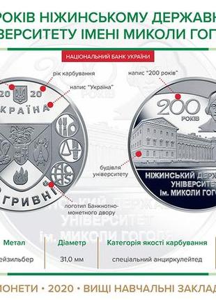 200 років ніжинському державному університету імені миколи гоголя монета номіналом 2 гривні3 фото