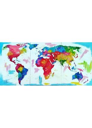 Картина-триптих маслом 25х35 карта світу1 фото
