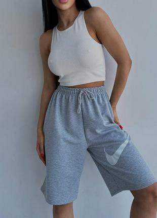Шорты бермуды спортивные свободные удлиненные летние шортики бриджи меланж серые черные двухнитка с лого найки