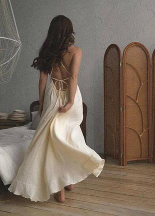 Платье платье миди макси длинное с открытой спиной на завязках муслин