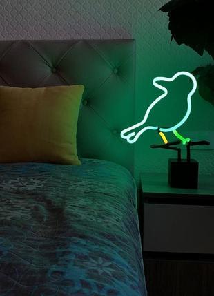 Стеклянный неоновый светильник ручной работы "птичка"3 фото