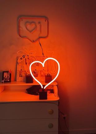 Стеклянный неоновый светильник р "сердце"3 фото