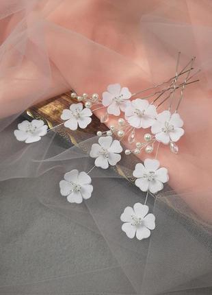 Весільна прикраса для волосся, шпильки з квітами в зачіску, прикраса у зачіску2 фото