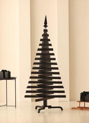 Дизайнерська дерев'яна ялинка в чорному кольорі ручна робота. різдв'яна ялинка та новорічний декор.3 фото