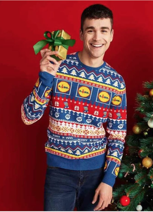 Унісекс. теплий різдвяний светр, джемпер від lidl. германія. м1 фото