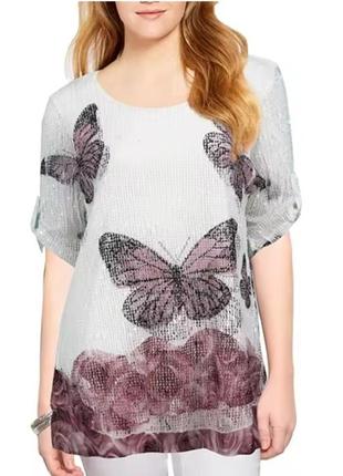 Блуза з принтом метеликів, італія.1 фото