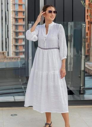 Біле лляне плаття з італійським мереживом. біла сукня. сукня з льону. платье из льна.1 фото