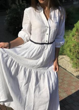 Белое льняное платье с итальянским кружевом5 фото