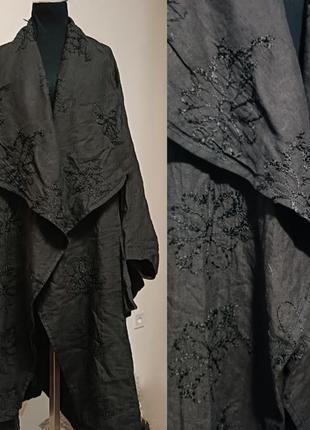 Льняное пальто с вышикой накидка с поясом here label , 100% лён2 фото