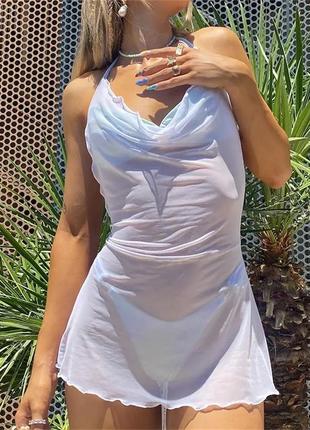 Платье сетка,прозрачное,пляжное,с открытой спинкой,накидка на купальник4 фото