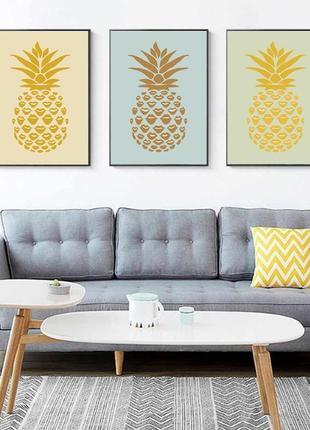 Тройной интерьерный постер ананас