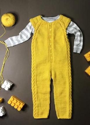 Вязаный желтый комбинезон без рукавов на пуговицах. одежда для детей 86-92 см5 фото