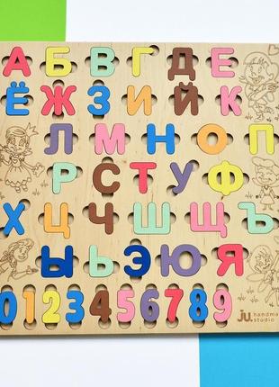 Цветная деревянная азбука вкладыш "принцессы" (украинский, русский, английский)5 фото