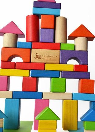 Набор деревянных кубиков "город". 48шт. цветные строительные блоки разной формы2 фото